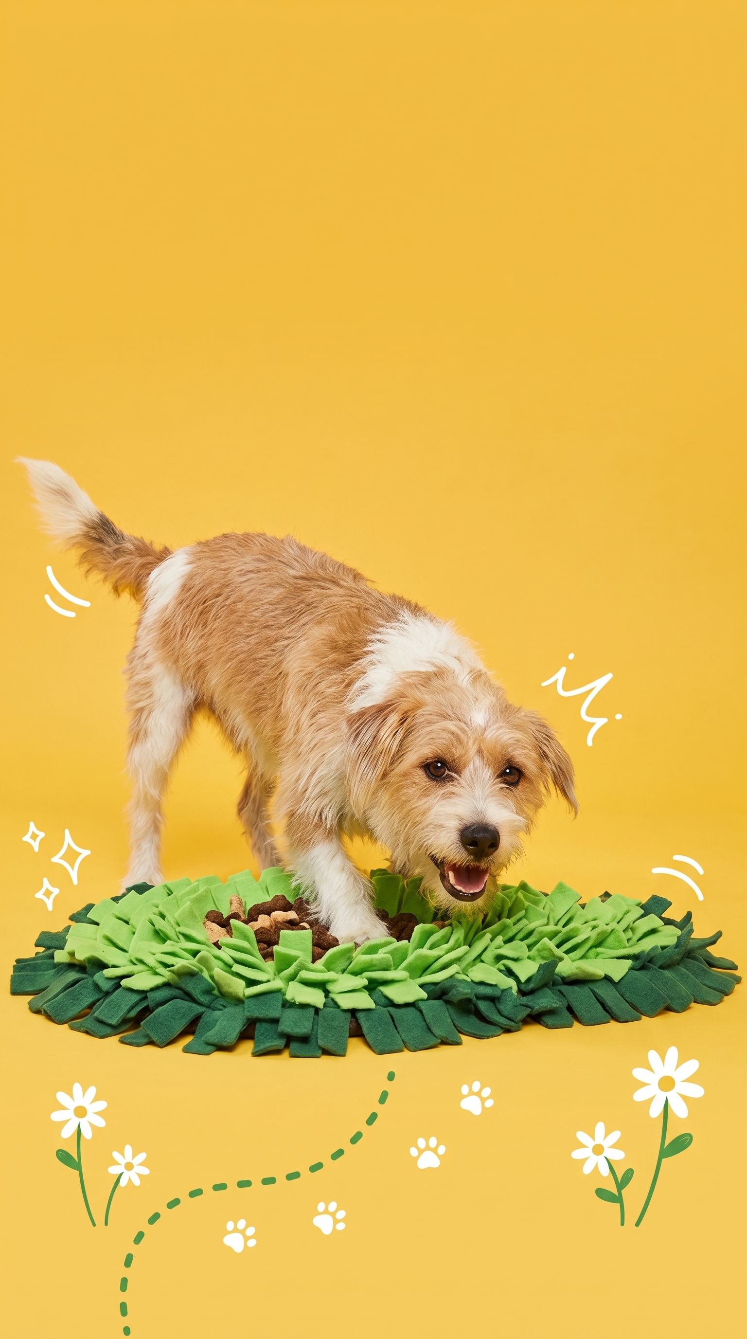 Happy dog using a TrufflePup enrichment mat