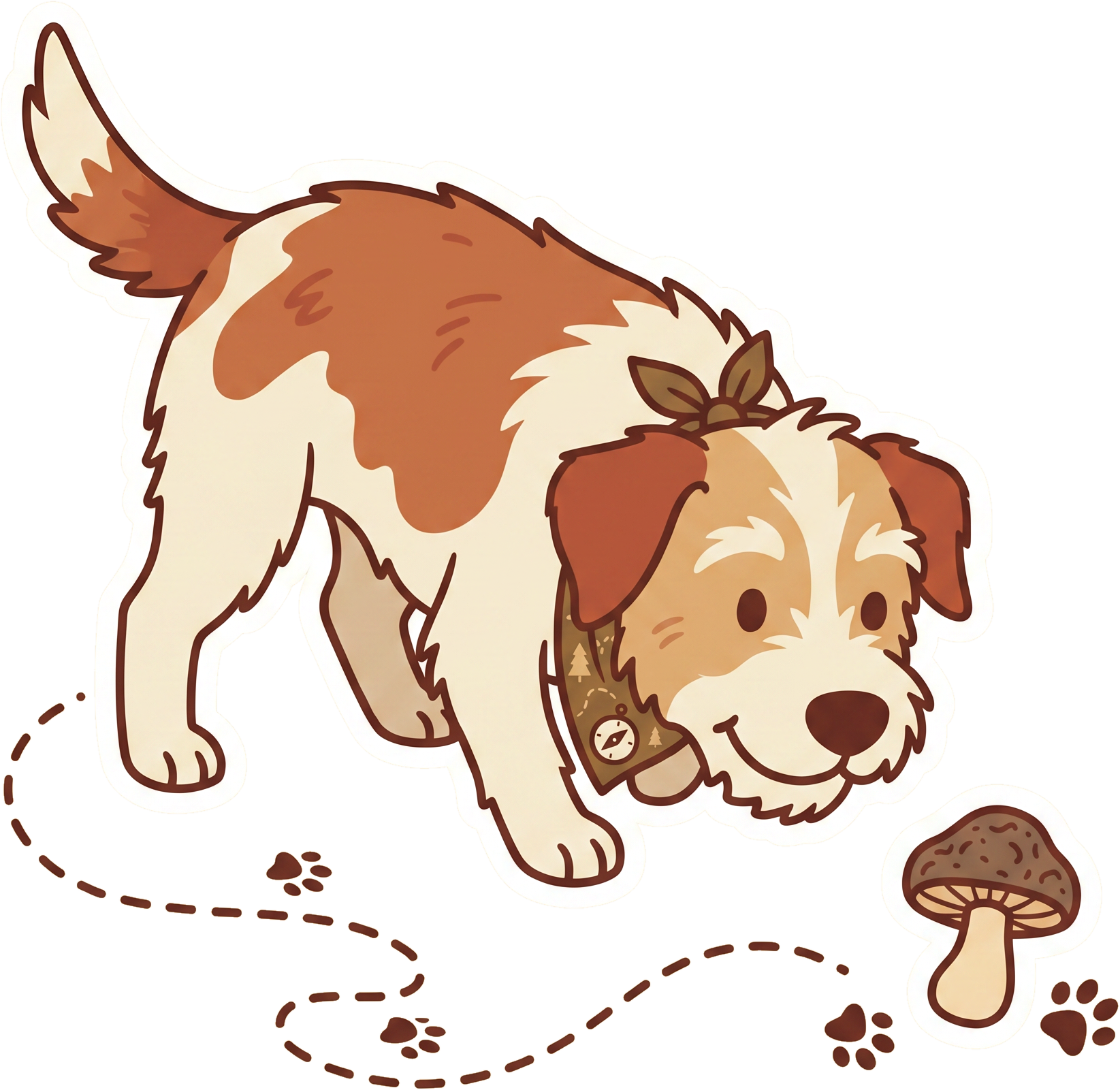The TrufflePup mascot following a scent trail to a truffle
