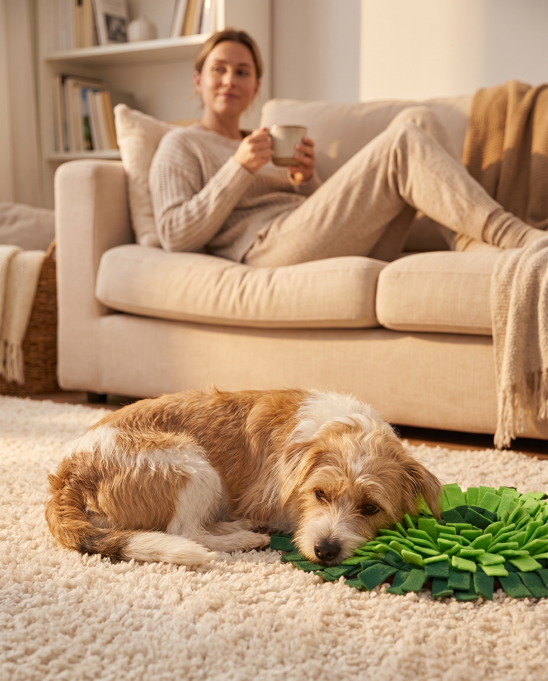 Relaxed dog napping after using the mat